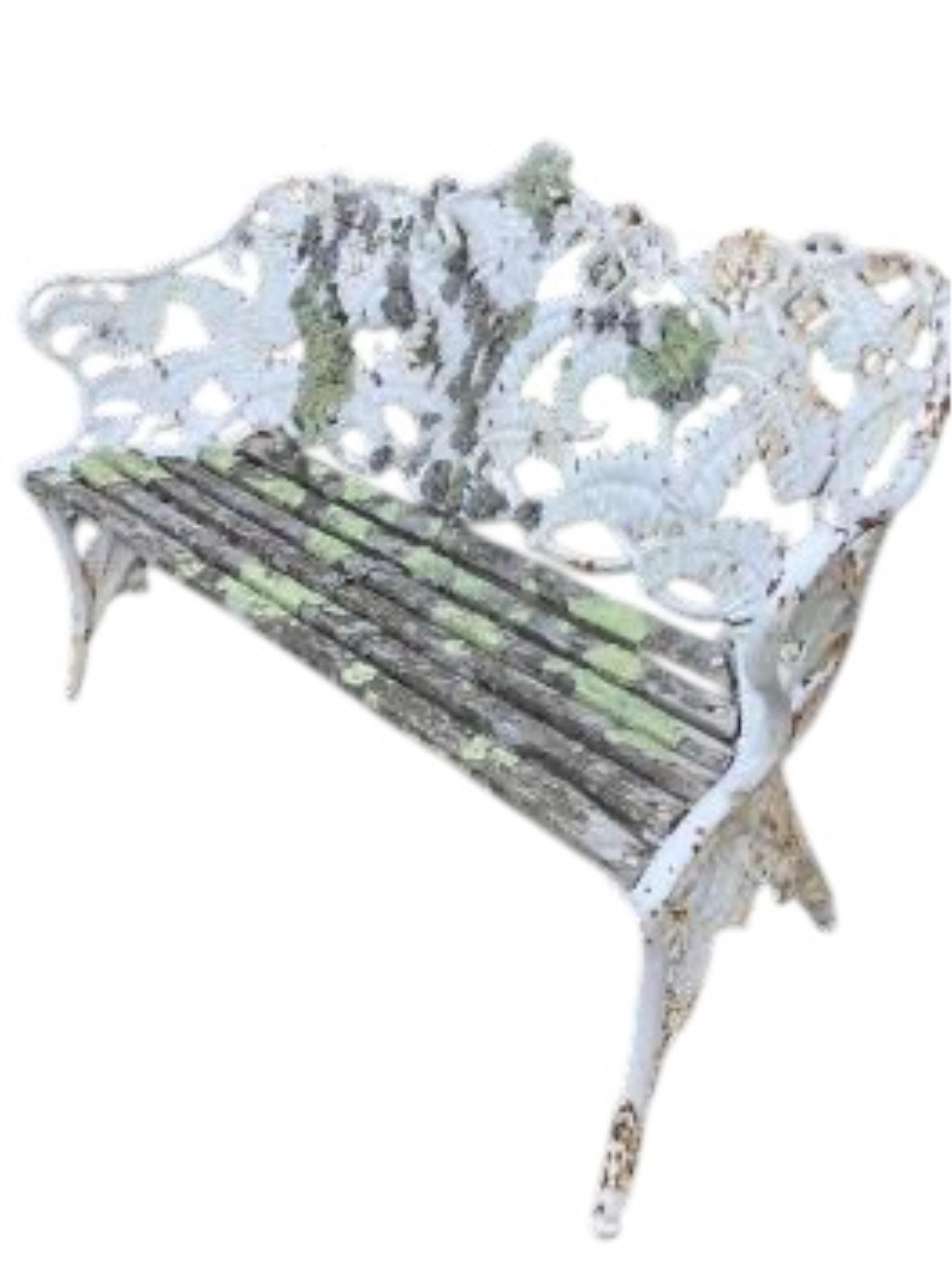 A Victorian Coalbrookdale style fern pattern white painted cast iron garden bench, width 152cm, depth 56cm, height 91cm